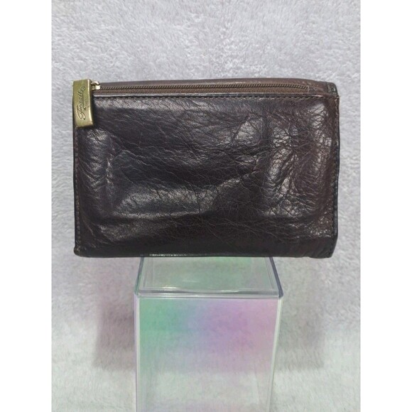 Fossil Wallet Brown Pebbled Leather Tri-Fold ID CC Slots Zip Coin Pockets Womans - Picture 2 of 13